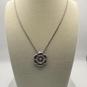Brighton Silver Gold Floral Pendant Necklace Heart Clasp Crystal Accent